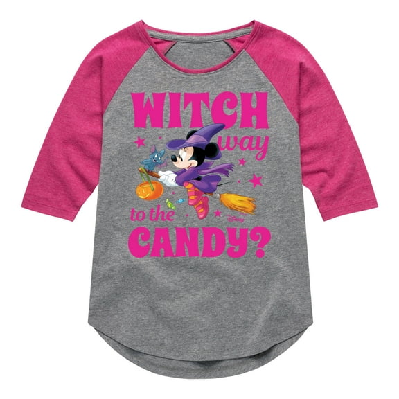 Mickey & Friends - Witch Way To The Candy - Toddler And Youth Girls Raglan Graphic T-Shirt