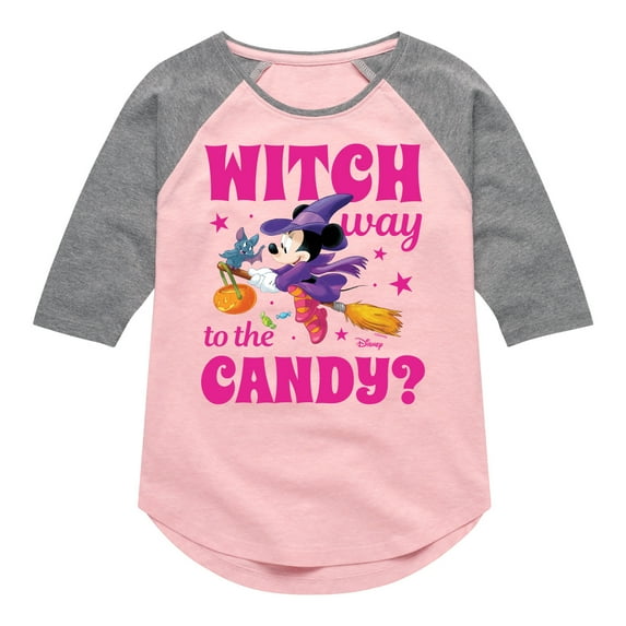 Mickey & Friends - Witch Way To The Candy - Toddler And Youth Girls Raglan Graphic T-Shirt