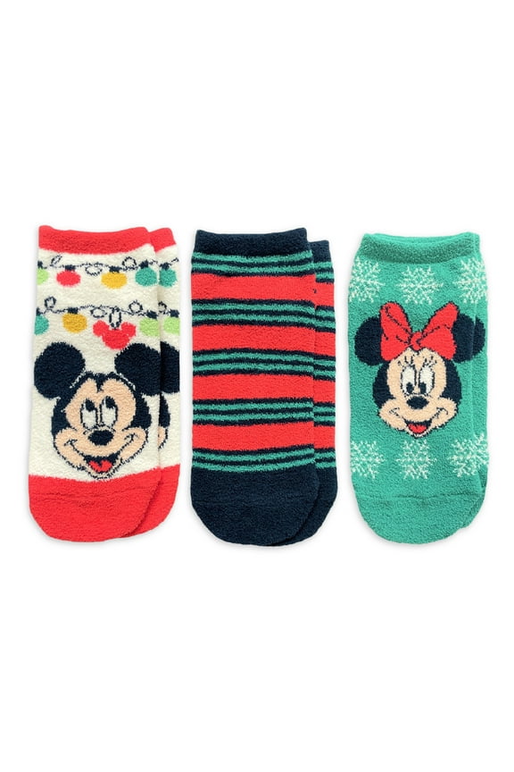 Mickey & Friends Womens Holiday Cozy No Show Socks, 3-Pack, Size 4-10