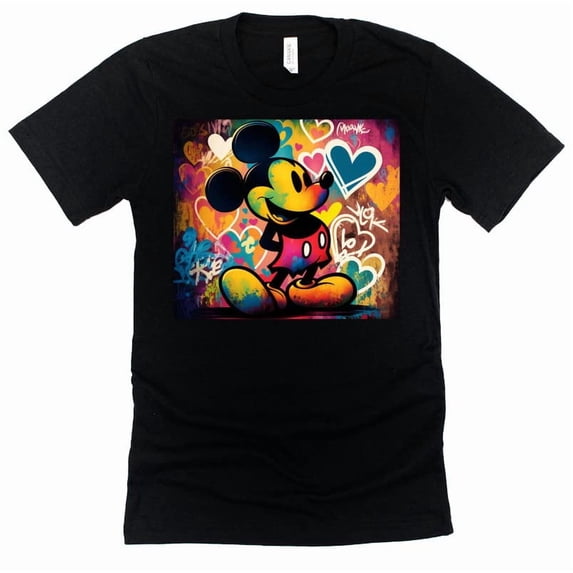 Mickey Graffiti Shirt, Magic Kingdom for Men Shirt Casual Short Sleeve Shirt (Black-Medium)