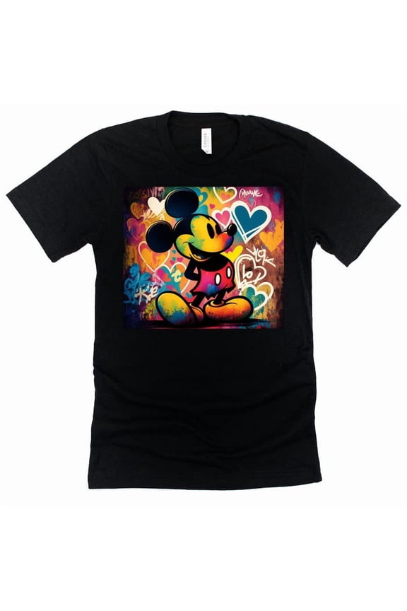 Mickey Graffiti Shirt, Magic Kingdom for Men Shirt Casual Short Sleeve Shirt (Black-Small)