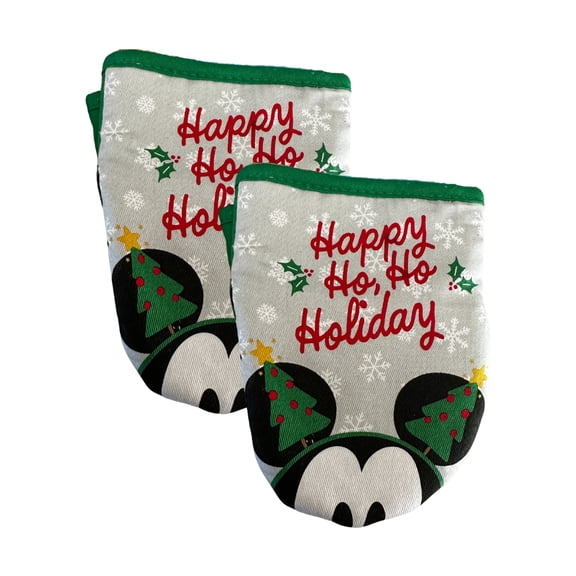 Mickey Happy Ho Ho Holiday, Christmas Theme Kitchen Mini Oven Mitts, 2pk-Heat Resistant Oven Gloves with Insulation Ideal for Handling Hot Kitchenware-Non-Slip Grip, Hanging Loop
