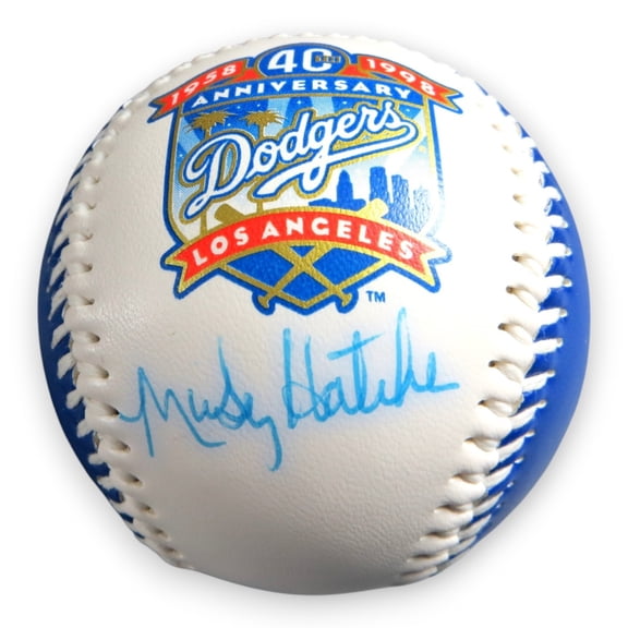 Mickey Hatcher Autographed Logo Baseball Dodgers 40th Anniversary BAS BU81872