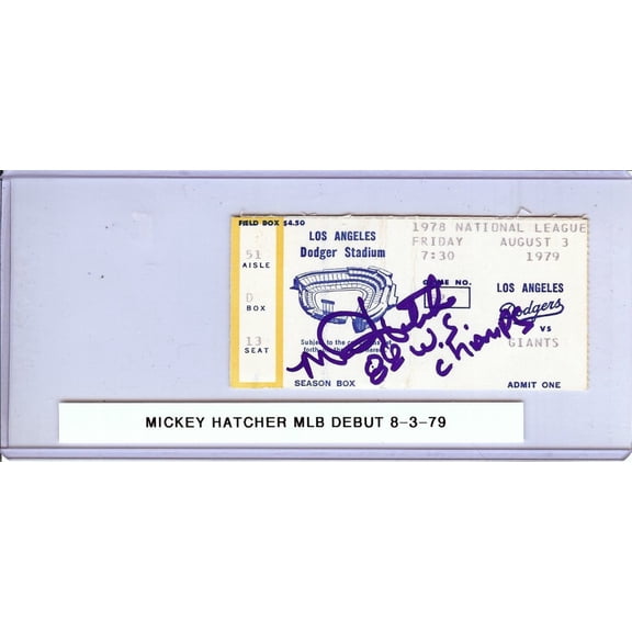 Mickey Hatcher Signed Autograph Ticket Stub Dodgers MLB Debut 8-3-79 JSA AX25425
