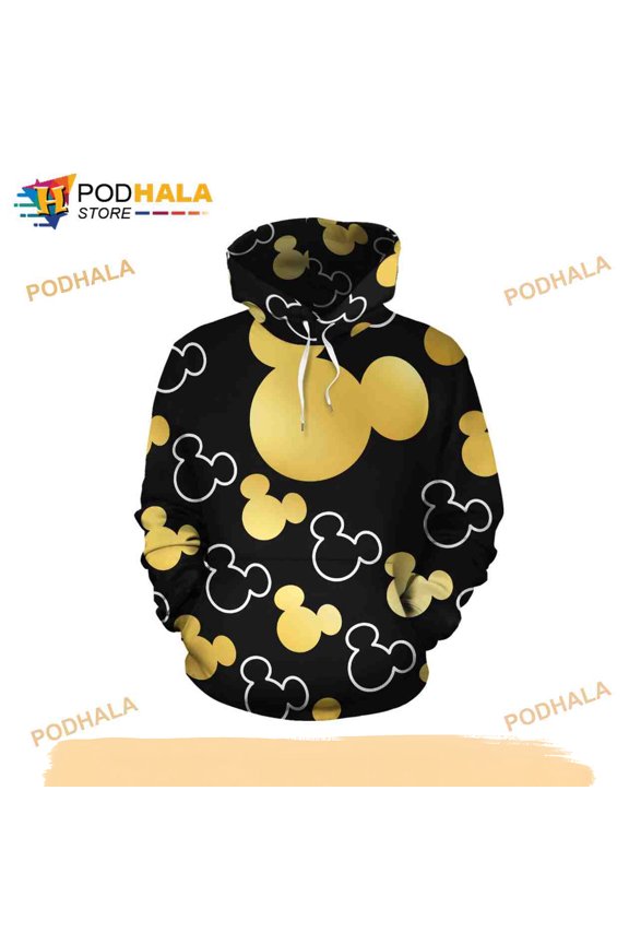 Mickey Head Black Gold 3D Hoodie T-Shirt