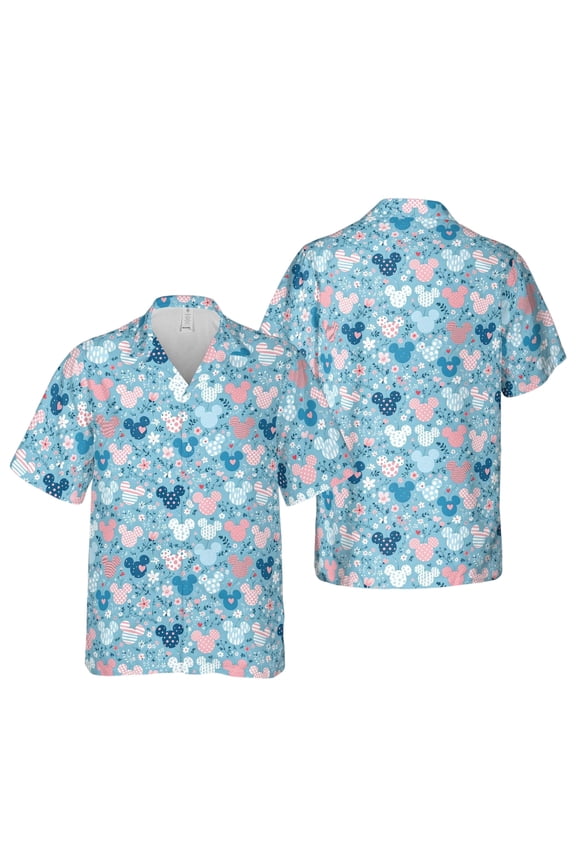 Mickey Head on Blue Sky Hawaiian Shirt, Unisex Adult Kid Disney Hawaiian Shirt, Disney Cruise Vacation Hawaiian Shirt