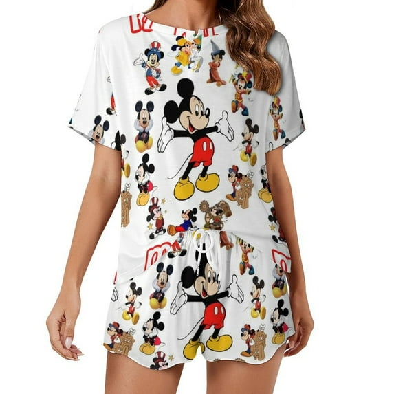 Mickey Home Suit 2 Pack Pajamas Short Sleeve Top Shorts Sets Comfy Pjs Lounge Sets Sleepwear for Women XL