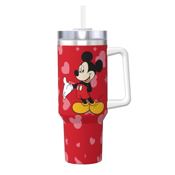 Mickey Insulated 40oz Water Bottle with Handle and Straw, Reusable Stainless Steel Tumbler Fits in Cup Holder Gifts for Women Men