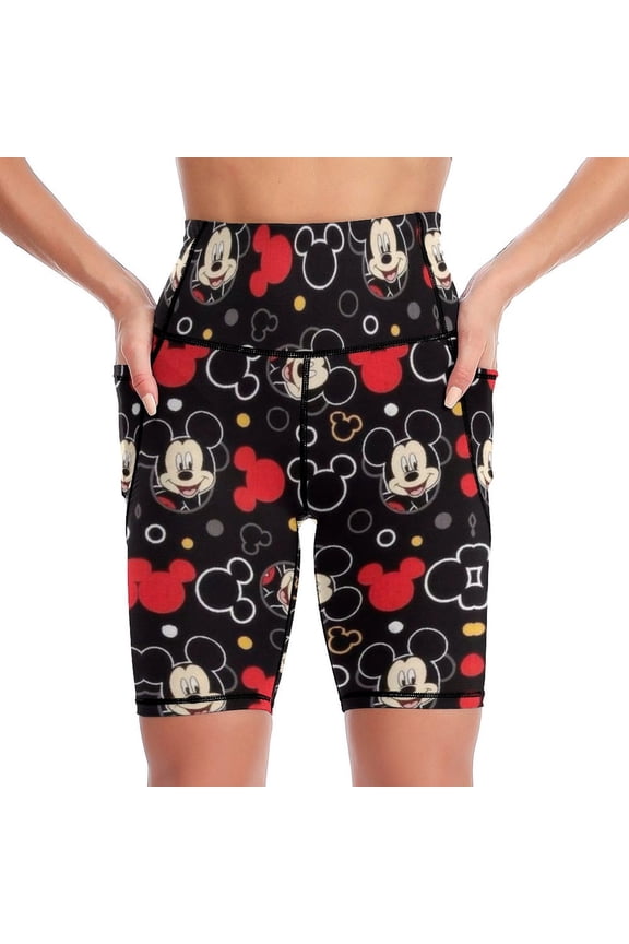 Mickey Knee-Length Yoga Shorts for Women Tummy Control High Waisted Running Biker Shorts XL