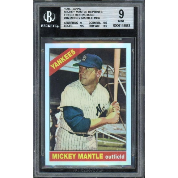 Mickey Mantle Card 1996 Topps Finest Refractors 1966 #16 BGS 9
