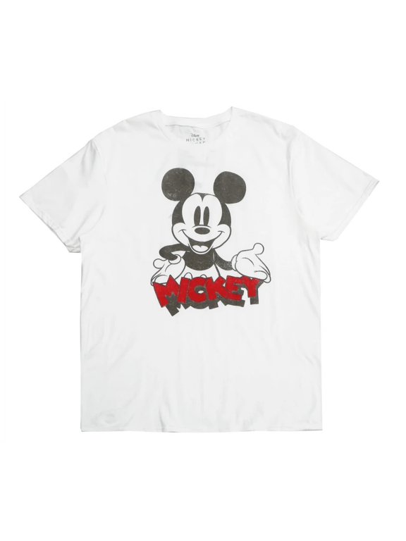 Mickey Men's Classic Distressed Print Licensed T-Shirt (Small, White)