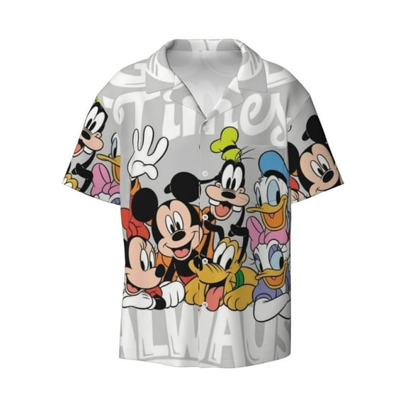 Mickey Men's Cuban Shirts Casual Button Down Short Sleeve Dress Shirt Summer Beach Hawaiian Shirts 3X-Large