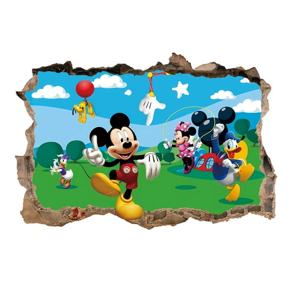 Mickey and Minne Wall Sticker For Bedroom Living Room Nursery Party Decorations Anime Cartoon Background Self-Adhesive Wall Decor Baby Boy Girl Kids Room Wall Mural Decor Poster Gift