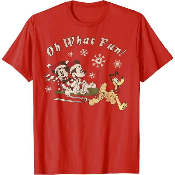 Mickey Minnie And Pluto Oh What Fun Christmas Sled DTG Print Unisex T-Shirt