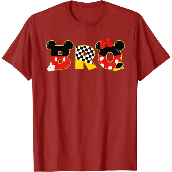 Mickey & Minnie "Bro" Brother Family Trip Vacation DTG Print Unisex T-Shirt,Cardinal Red Color,Size YS