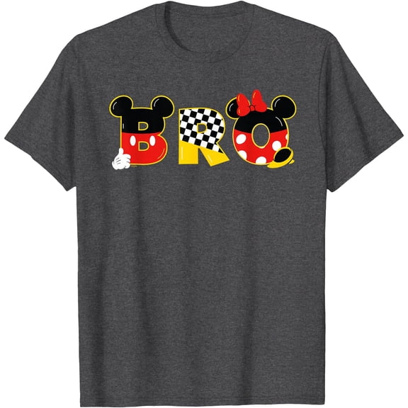 Mickey & Minnie "Bro" Brother Family Trip Vacation DTG Print Unisex T-Shirt,Dark Heather Grey Color,Size M