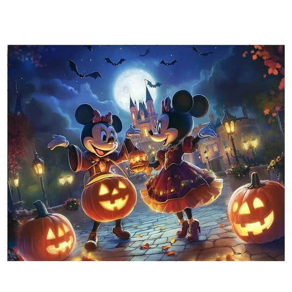 Mickey and Minnie Castle Halloween Decoration Backdrop Banner 5.9x3.6ft Pumpkin Ghost Style Party Decoration Banner Backdrop Photo Booth Props for Home Indoor Outdoor Party Supplies