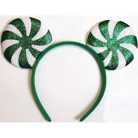 Mickey Minnie Ears Headband, Black Silver Mickey ears no bow diy Minnie, Ears for boy, Bulk Mickey Ears (Christmas Green Peppermint)