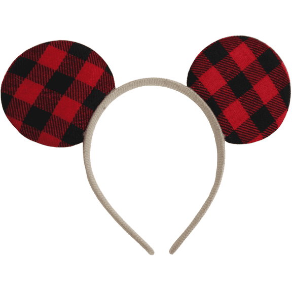 Mickey Minnie Ears Headband, Black Silver Mickey ears no bow diy Minnie,  Bulk Mickey Ears (Christmas Red Plaid)