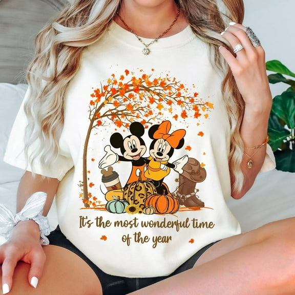 Mickey Minnie Fall Shirt | Autumn Pumpkin Disney T-Shirt | Most Wonderful Time Tee | Cute Disney Thanksgiving Outfit | Cozy Fall Disney Tee, S-5XL Shirt