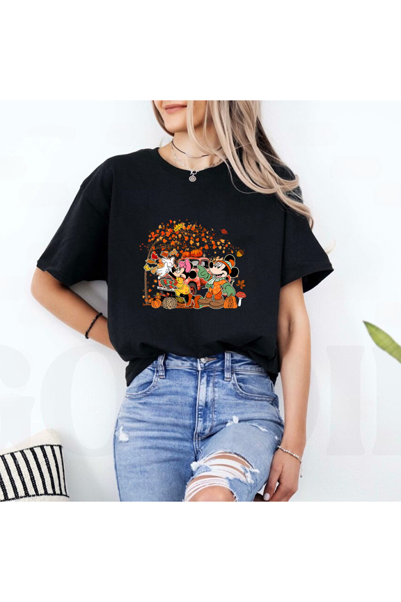 Mickey Minnie Fall Vibes Pumpkin Thanksgiving Autumn Family T-Shirt All Size S-5XL