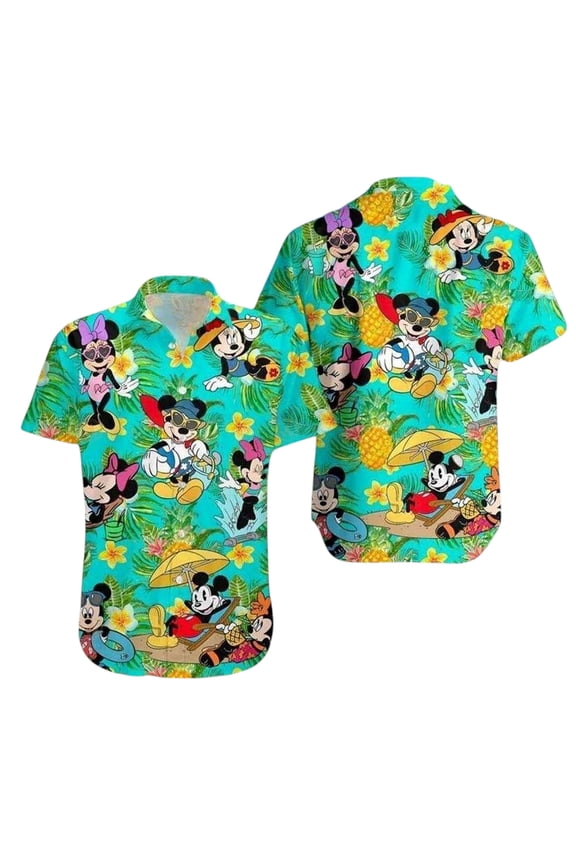 Mickey Minnie Hawaiian Shirt Summer Beach Aloha Tropical Disney Vacation Family