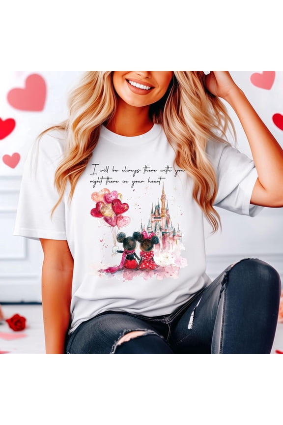 Mickey Minnie I'M Always With You Love Disney Valentine Day Couple Magic Castle T-Shirt All size S-3XL