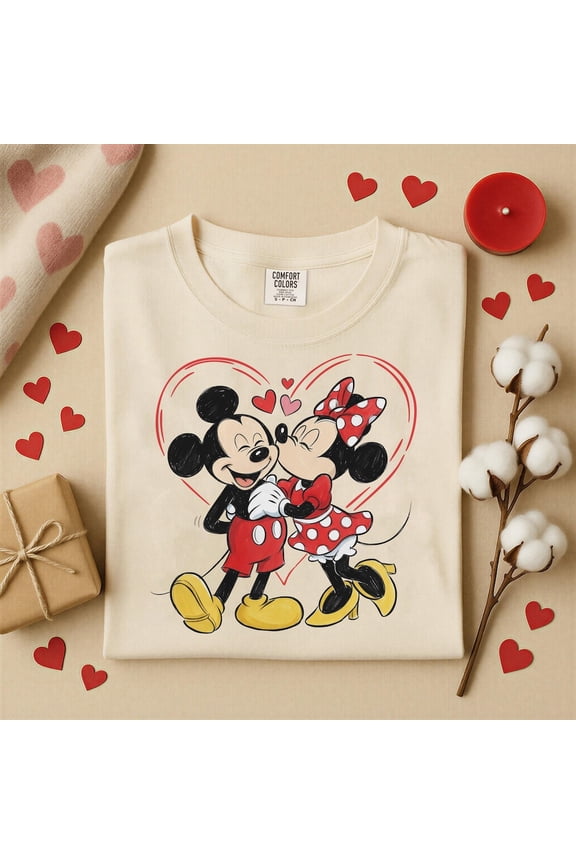 Mickey Minnie Kissing Disney Valentine Her And Him Couple Happy 2026 T-Shirt All size S-3XL
