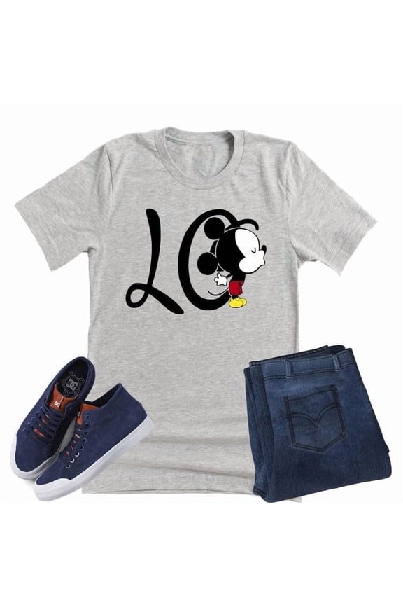 Mickey Minnie Love, Valentine Shirt Unisex Short Sleeve Shirt Couples Shirts(Grey-3X Large)
