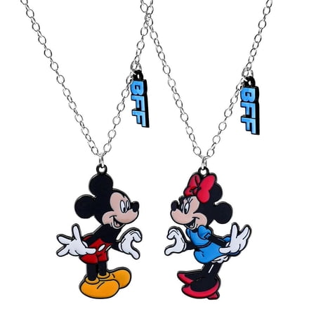 Mickey & Minnie Mouse 2pc BFF Cartoon Couple Pendant Necklace Set