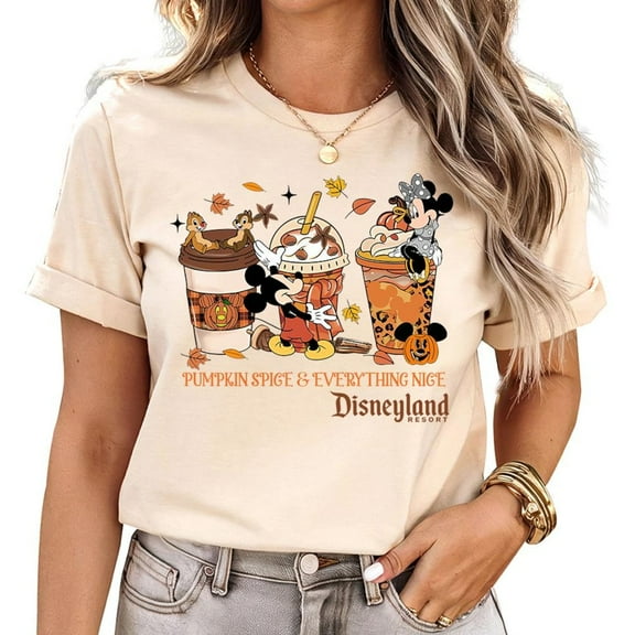 Mickey Minnie Mouse Pumpkin Spice Everything Nice - Autumn Coffee Drinks, Disneyland Resort Fall Vibes Tee, Disney Family Costume Party Trip, S-5XL Shirt