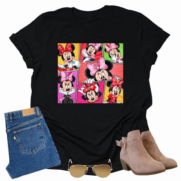 Mickey Minnie Portrait, Magice Kingdon Shirt Unisex Short Sleeve Shirt (Black-Large)