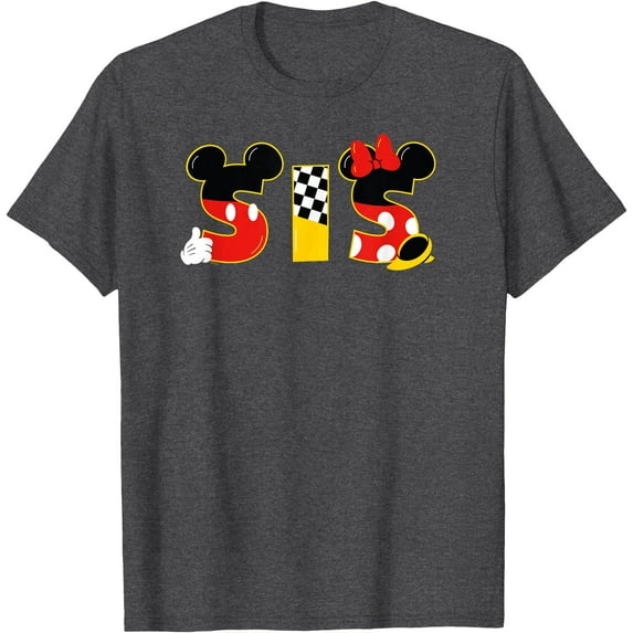 Mickey & Minnie "Sis" Sister Family Trip Vacation DTG Print Unisex T-Shirt,Dark Heather Grey Color,Size 5XL