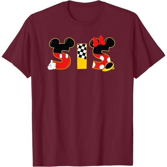 Mickey & Minnie "Sis" Sister Family Trip Vacation DTG Print Unisex T-Shirt,Maroon Color,Size L