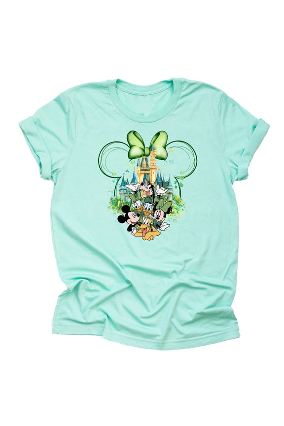 Mickey Minnie St. Patrick Castle Shirt, Theme Park Orlando Couples Graphic Tee, Cute Unisex Short Sleeve Casual T-Shirt