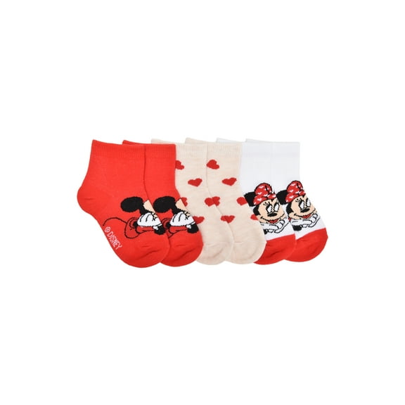Mickey & Minnie Unisex Toddler Ankle Valentines Socks, 3-pack, Sizes 12M-5T
