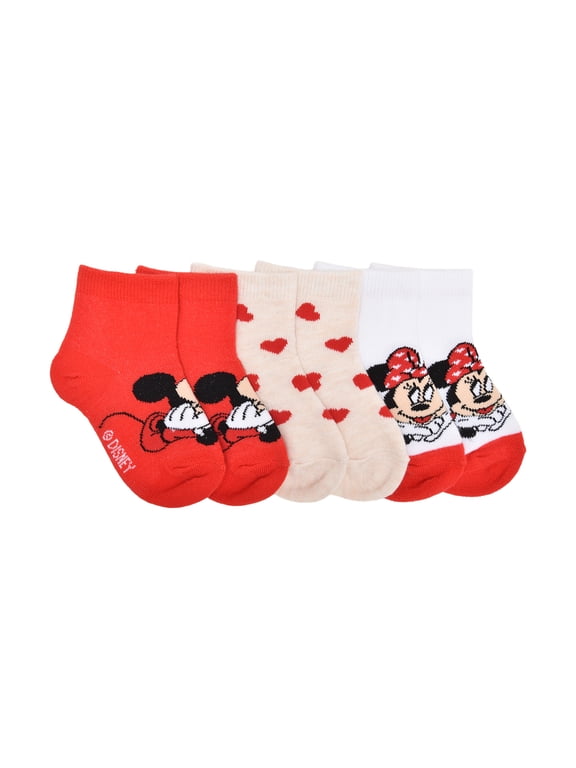 Mickey & Minnie Unisex Toddler Ankle Valentines Socks, 3-pack, Sizes 12M-5T