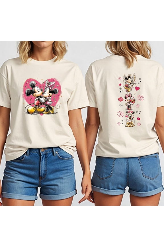 Mickey Minnie Valentines Love Happy Day Disney T-Shirt All size S-3XL