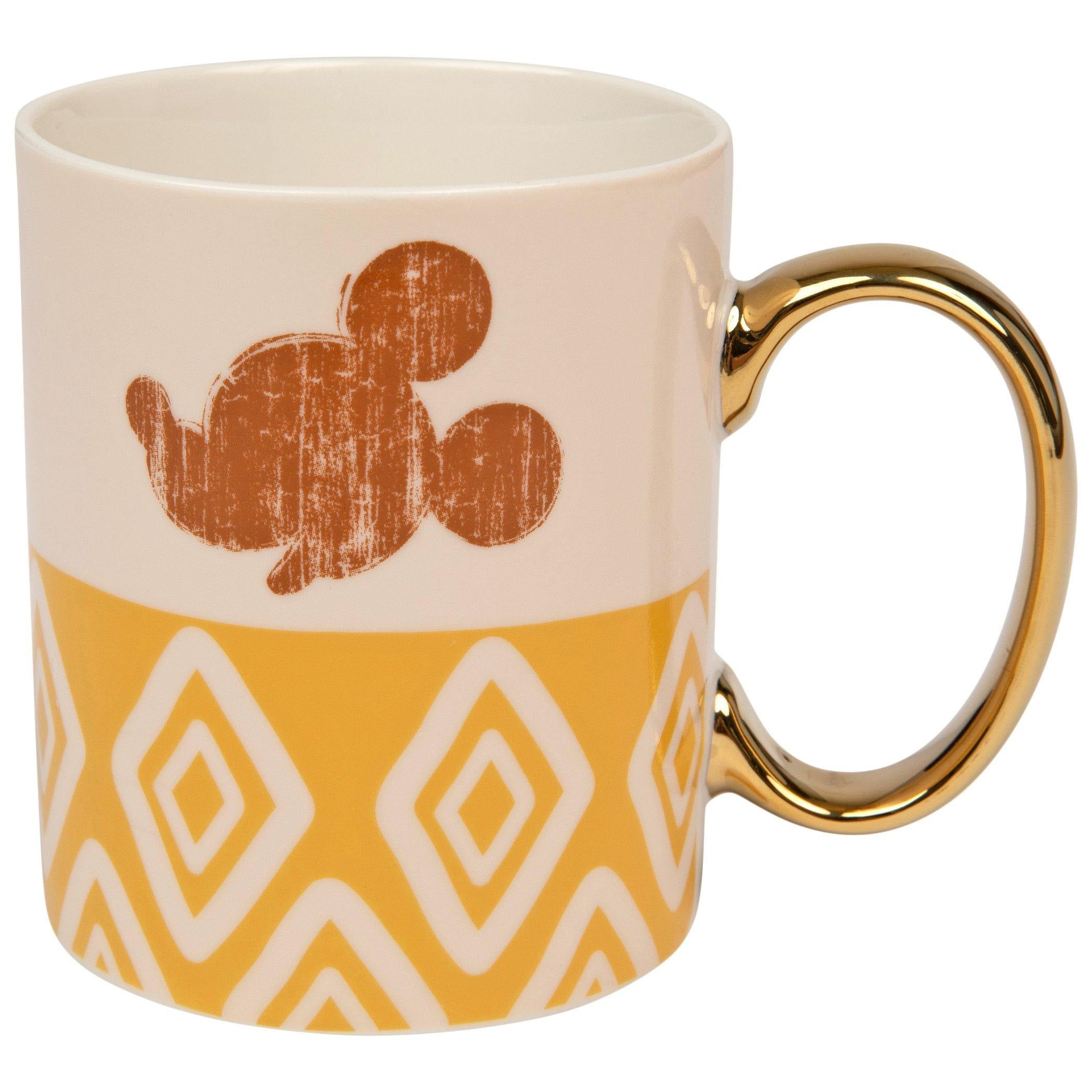Mickey Mouse  11 oz Disney Pattern with Gold Handle Ceramic Mug
