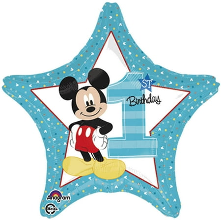 Mickey Mouse 1st Birthday Authentic Licensed Theme Blue Foil / Mylar Balloon 18" ( Each )