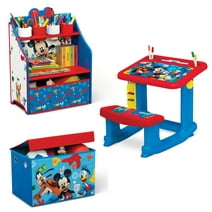 Mickey Mouse 3-Piece Art & Play Toddler Room-in-a-Box by Delta Children – Includes Draw & Play Desk, Art & Storage Station & Fabric Toy Box, Blue