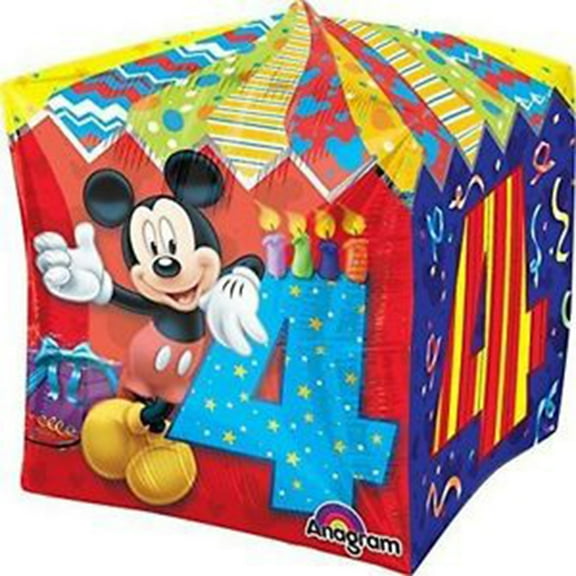 15 inch MICKEY MOUSE Cubez AGE 4 Balloon  Party Supplies Decorations Foil Mylar Balloon