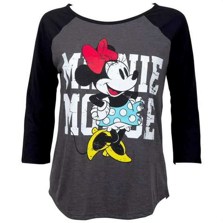 Mickey Mouse 794715-L Mickey Mouse Women Minnie Mouse Grey Baseball T-Shirt  - Large 