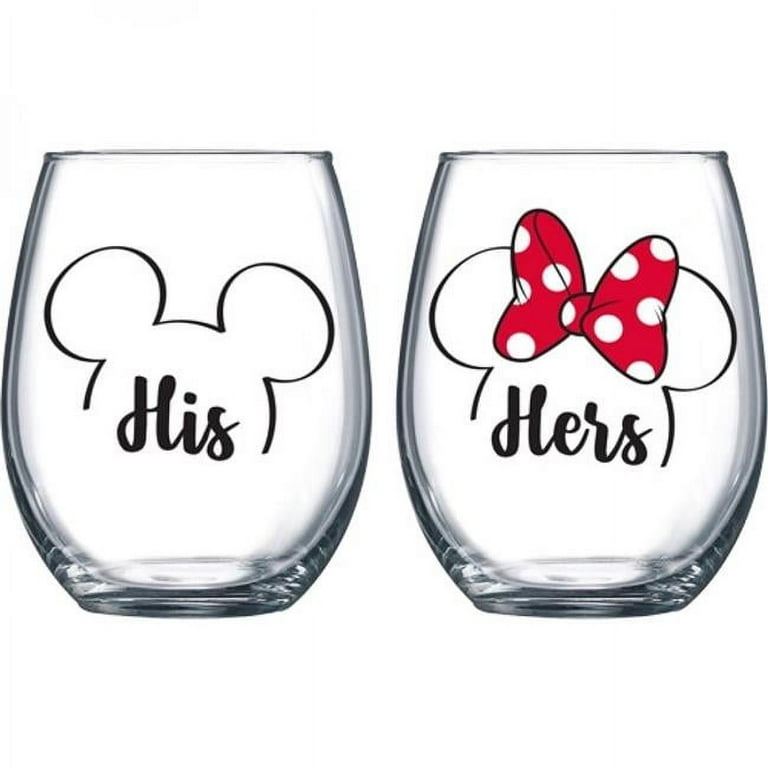 Mickey Mouse 804554 Mickey & Minnie His & Hers Stemless Wine Glass Set 