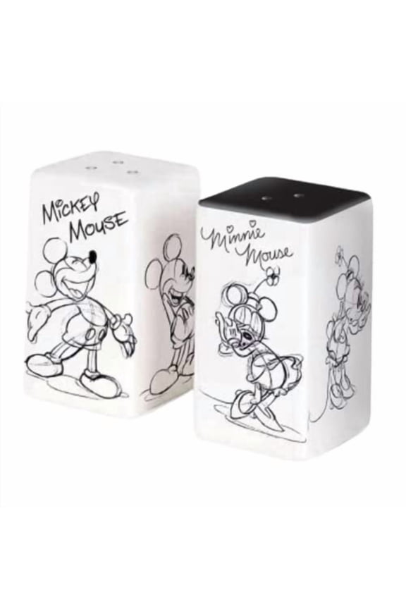 Jerry Leigh Sketched Black and White Salt and Pepper Shaker Set, Cute Disney Ceramic Shakers Kitchen Accessories and Decorations, Set of 2
