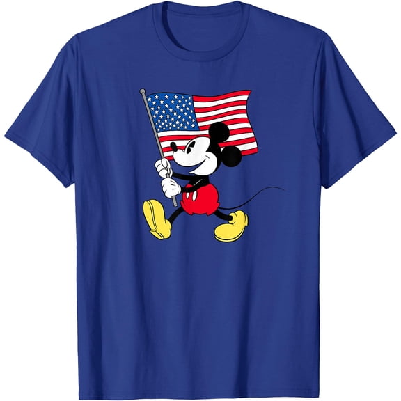 Mickey Mouse Americana Flag DTG Print Unisex T-Shirt,Royal Blue Color,Size 5XL