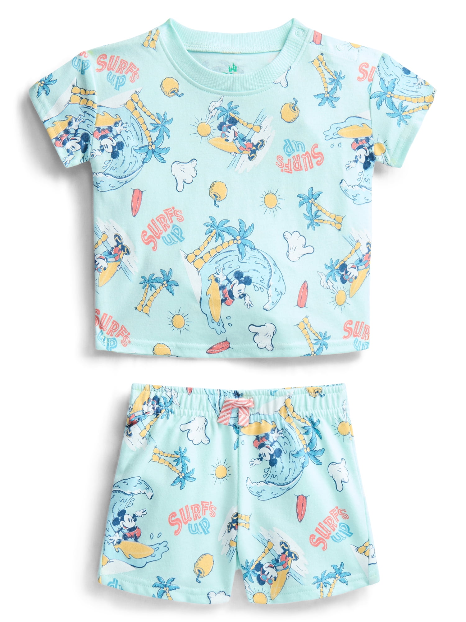 Disney Mickey Mouse Baby Boys Allover Print Short Sleeve Tee and Shorts Set, 2-Piece, Sizes 0/3M-24M