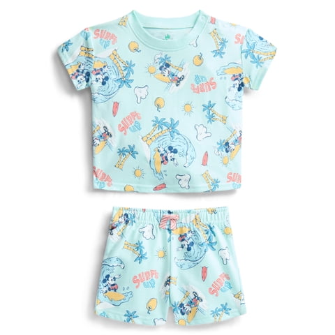 Disney Mickey Mouse Baby Boys Allover Print Short Sleeve Tee and Shorts Set, 2-Piece, Sizes 0/3M-24M