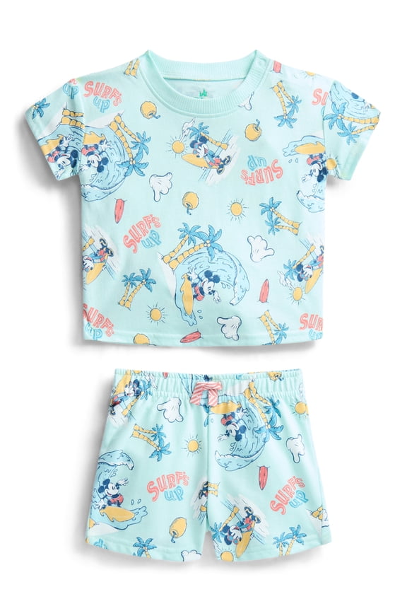 Disney Mickey Mouse Baby Boys Allover Print Short Sleeve Tee and Shorts Set, 2-Piece, Sizes 0/3M-24M