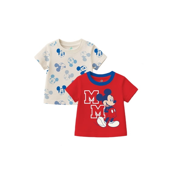 Mickey Mouse Baby Boy 2 Pack Short Sleeve Tee Shirts, Sizes 0/3 Months-24 Months